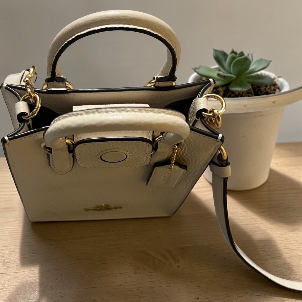 Coach North South Mini Tote Women Small White Excellent Pebbled Leather Bag - Picture 3 of 11
